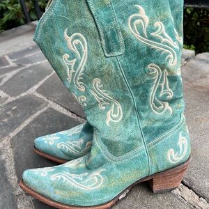 Teal paisley snip toe cowgirl boots by Corral